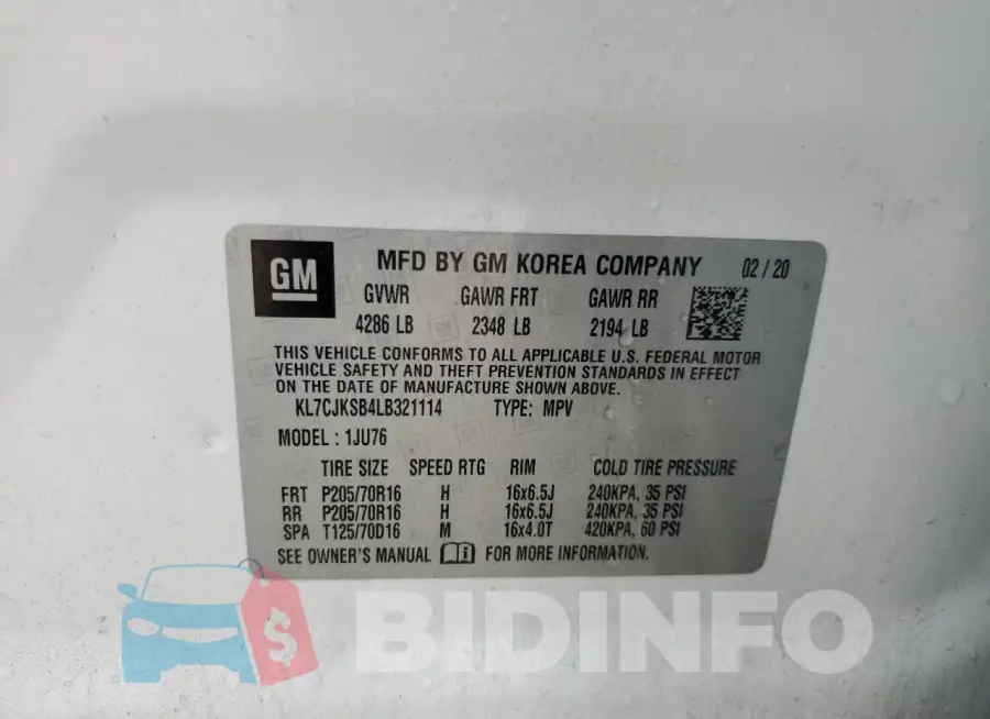 KL7CJKSB4LB321114 Photo# 14