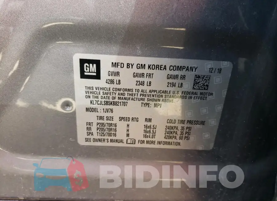 KL7CJLSB5KB821707 Photo# 13