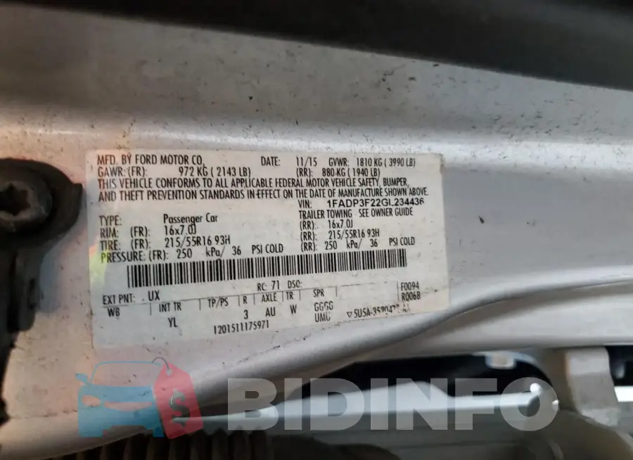1FADP3F22GL234436 Photo# 12