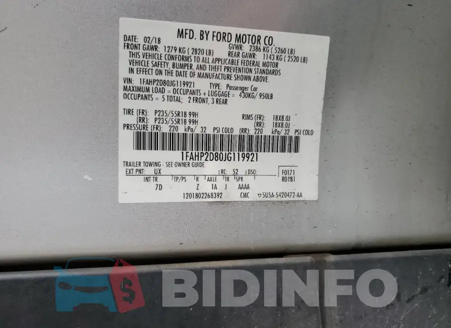 1FAHP2D80JG119921 Photo# 13