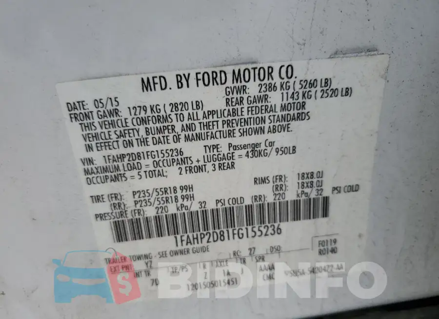 1FAHP2D81FG155236 Photo# 13