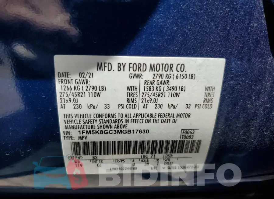1FM5K8GC3MGB17630 Photo# 14