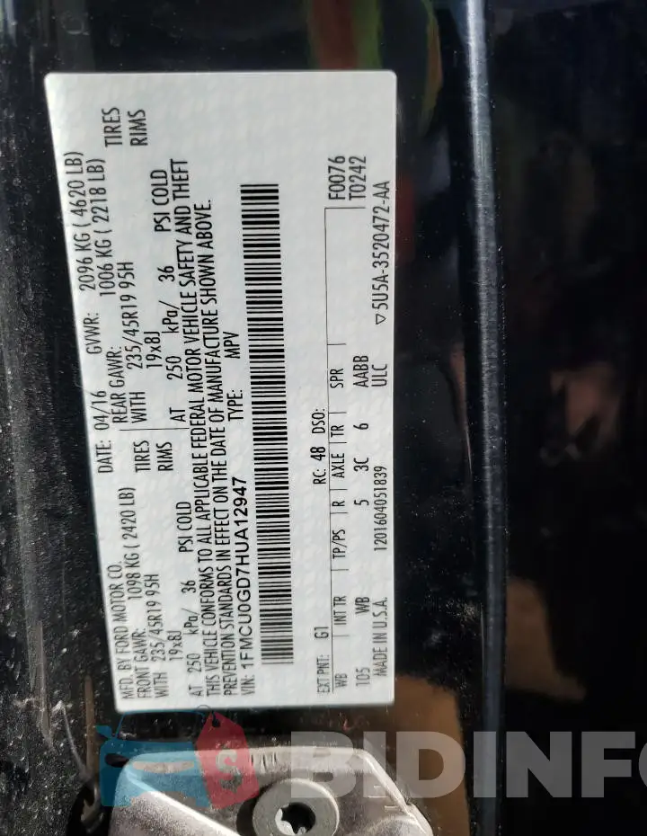 1FMCU0GD7HUA12947 Photo# 13