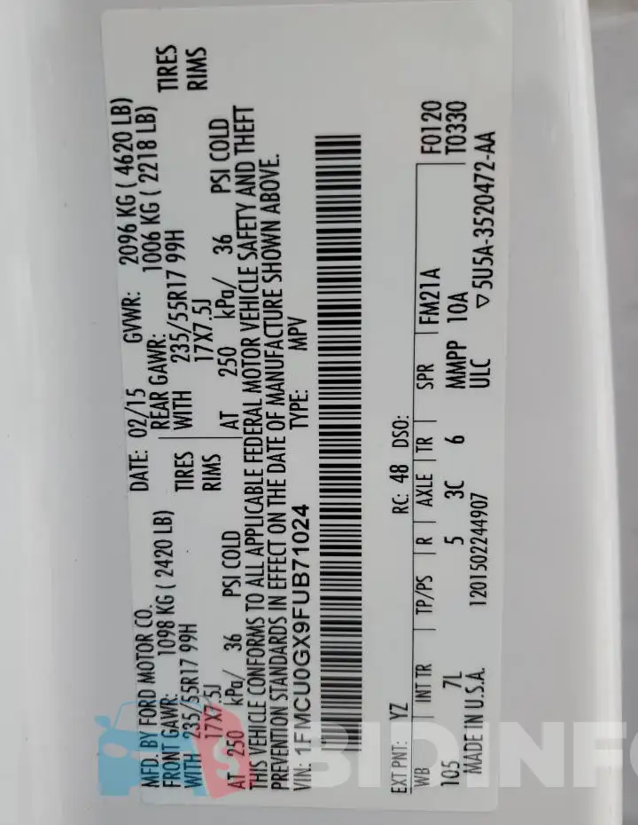 1FMCU0GX9FUB71024 Photo# 13