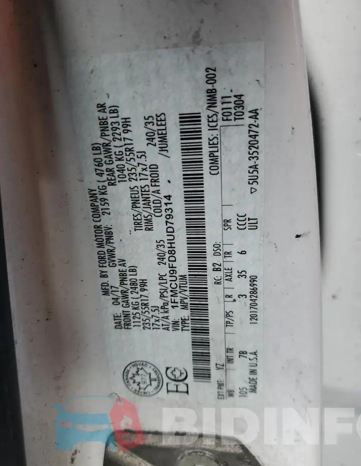 1FMCU9FD8HUD79314 Photo# 12