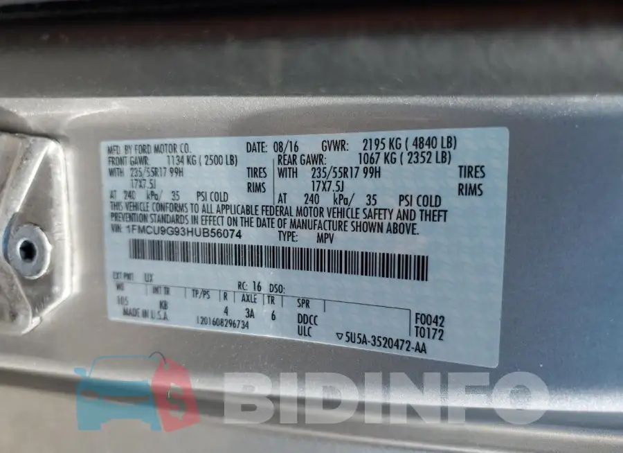 1FMCU9G93HUB56074 Photo# 13