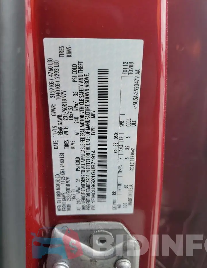 1FMCU9GX1GUB71914 Photo# 12