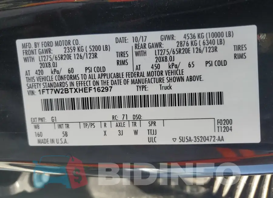 1FT7W2BTXHEF16297 Photo# 12