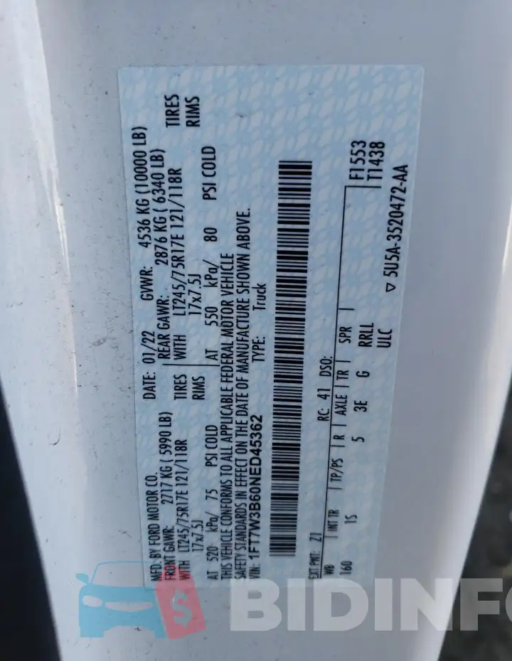 1FT7W3B60NED45362 Photo# 12