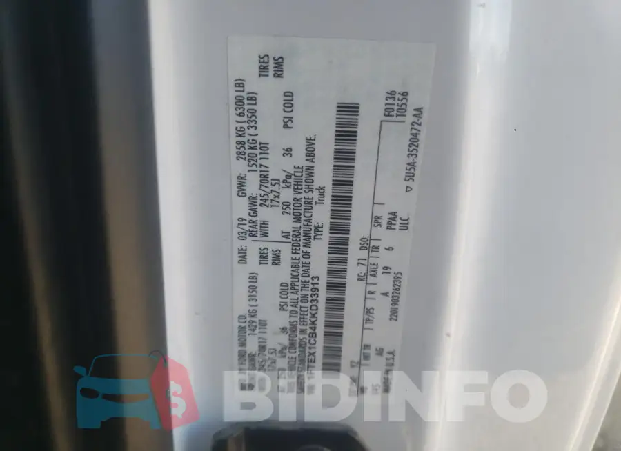 1FTEX1CB4KKD33913 Photo# 12
