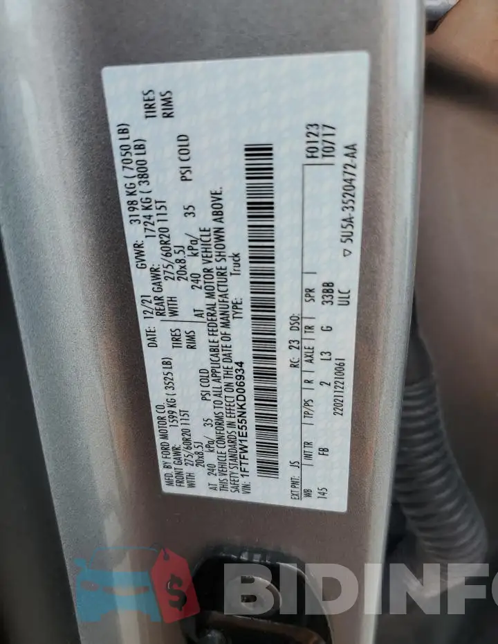 1FTFW1E55NKD06934 Photo# 12