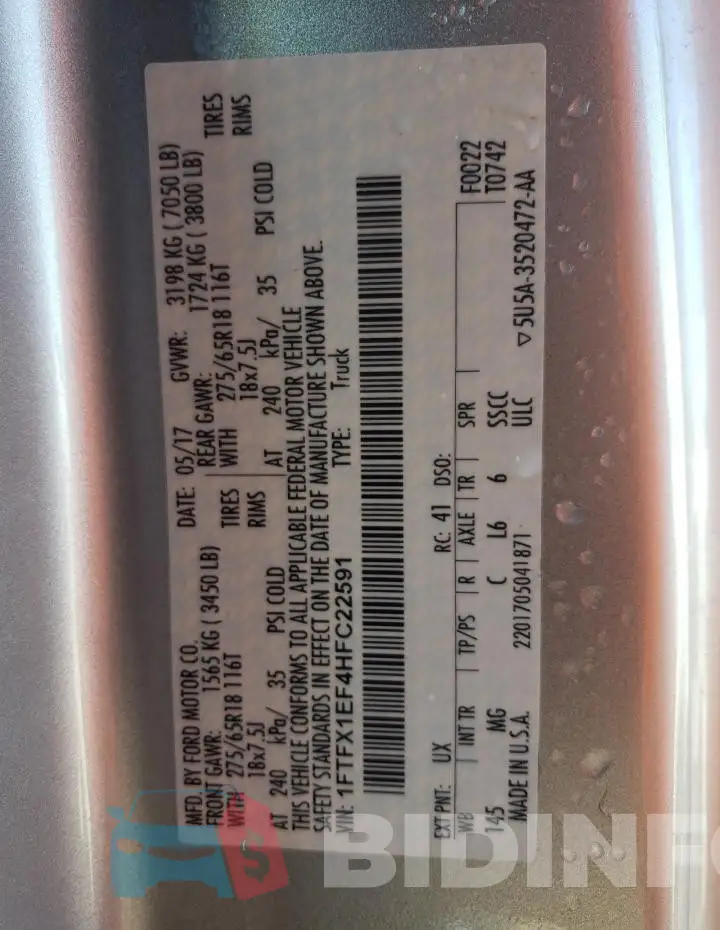 1FTFX1EF4HFC22591 Photo# 12