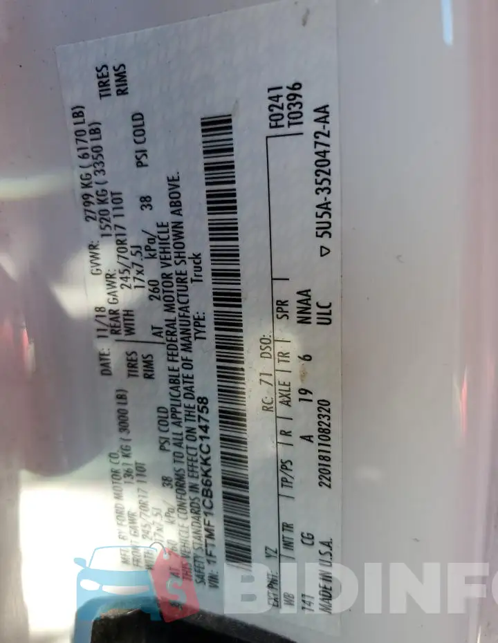 1FTMF1CB6KKC14758 Photo# 12