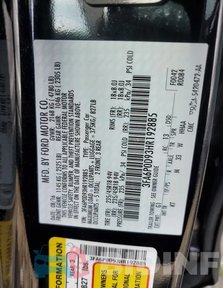3FA6P0D93HR192885 Photo# 12
