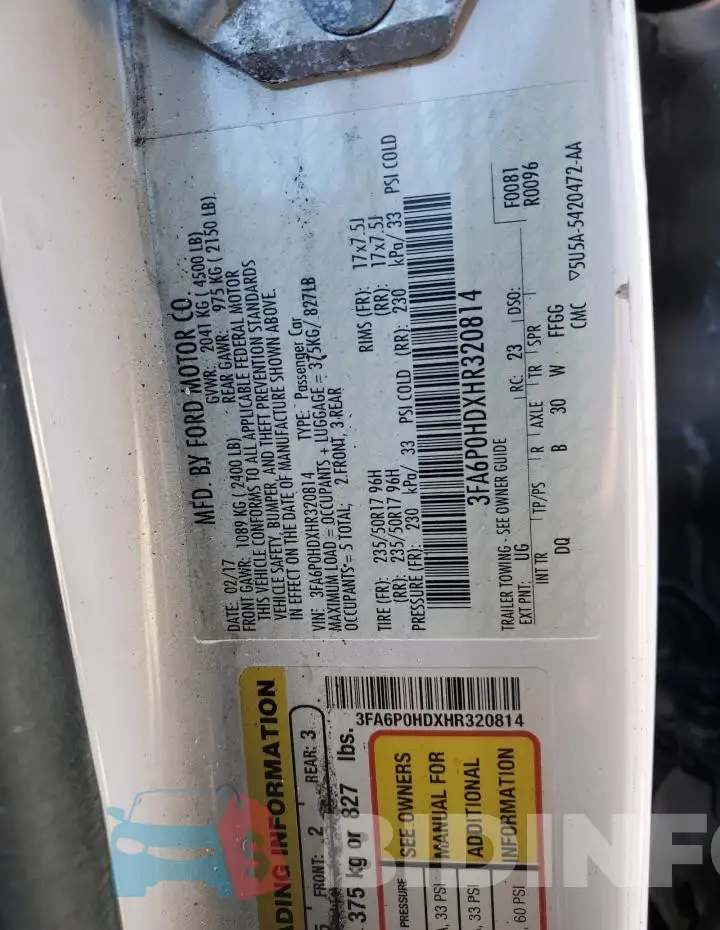 3FA6P0HDXHR320814 Photo# 12