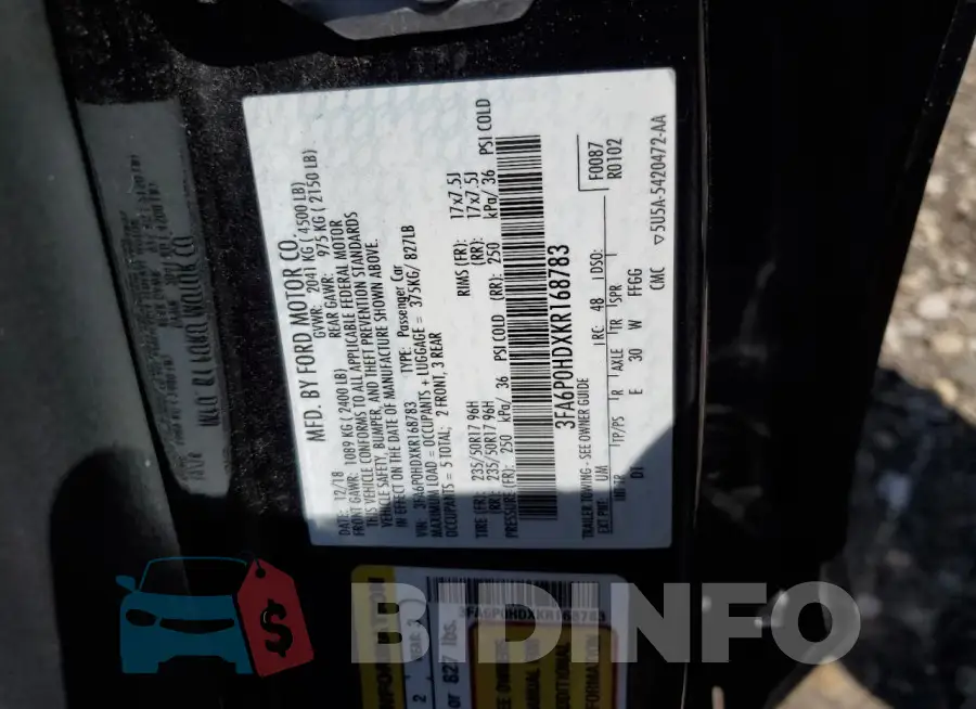 3FA6P0HDXKR168783 Photo# 12