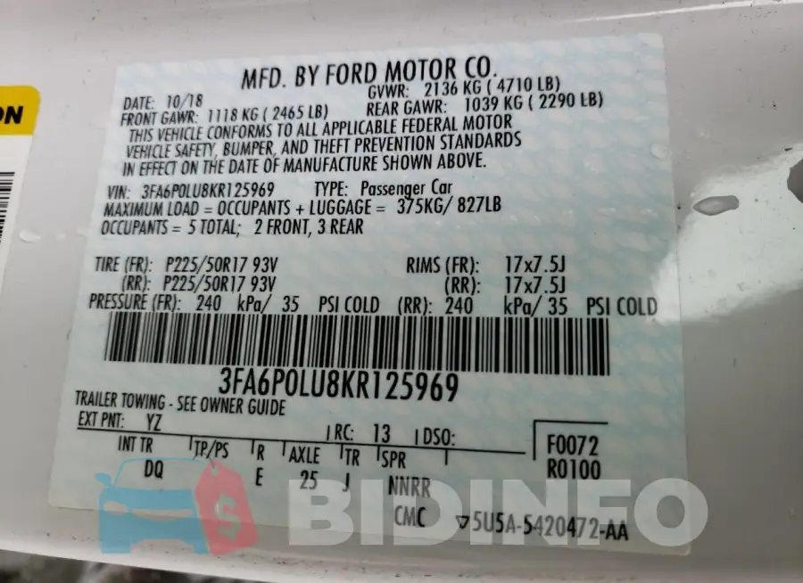3FA6P0LU8KR125969 Photo# 12