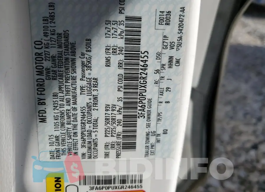 3FA6P0PUXGR246455 Photo# 12