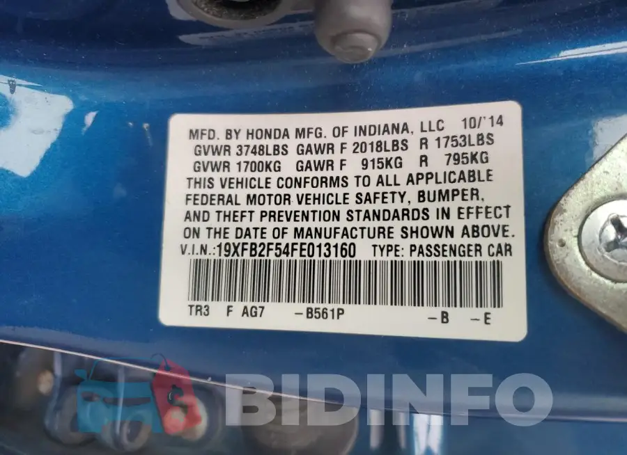 19XFB2F54FE013160 Photo# 12