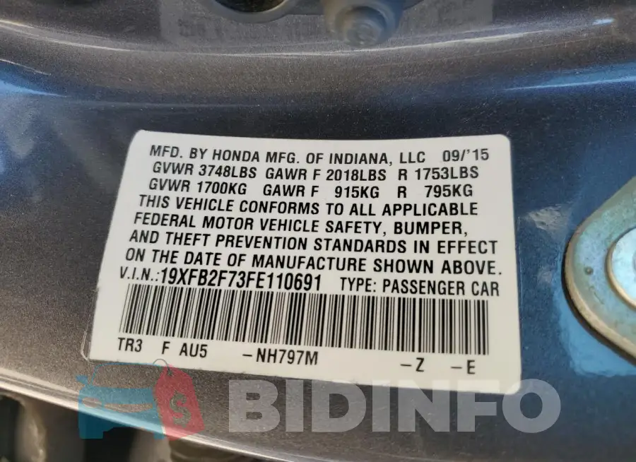 19XFB2F73FE110691 Photo# 12