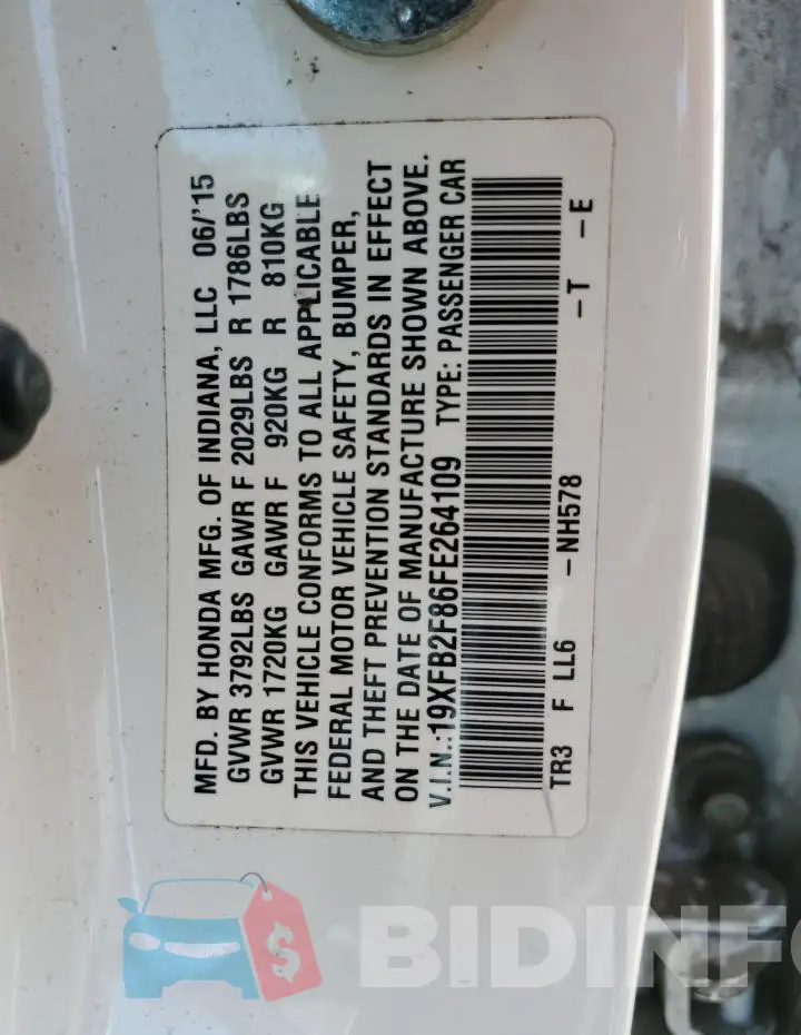 19XFB2F86FE264109 Photo# 12