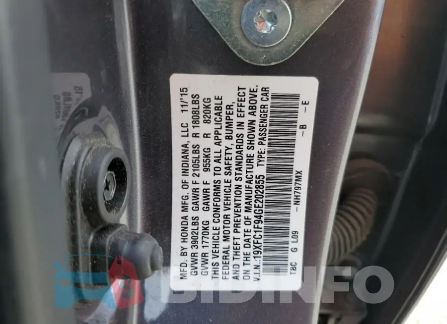 19XFC1F94GE202855 Photo# 12