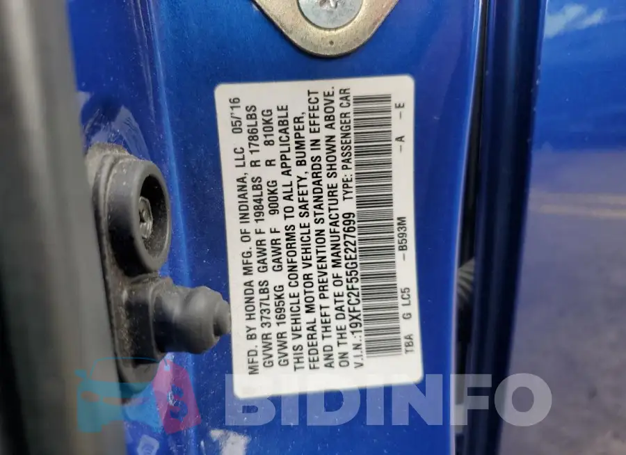 19XFC2F55GE227699 Photo# 12