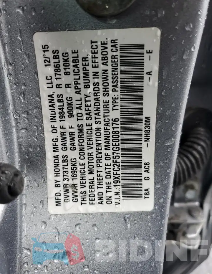 19XFC2F57GE008176 Photo# 12