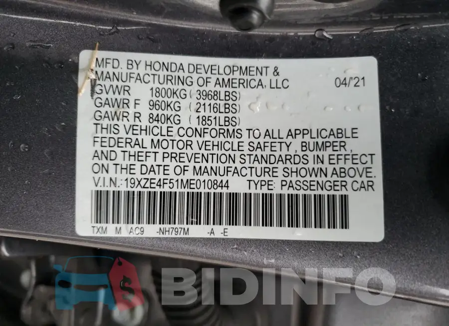 19XZE4F51ME010844 Photo# 11