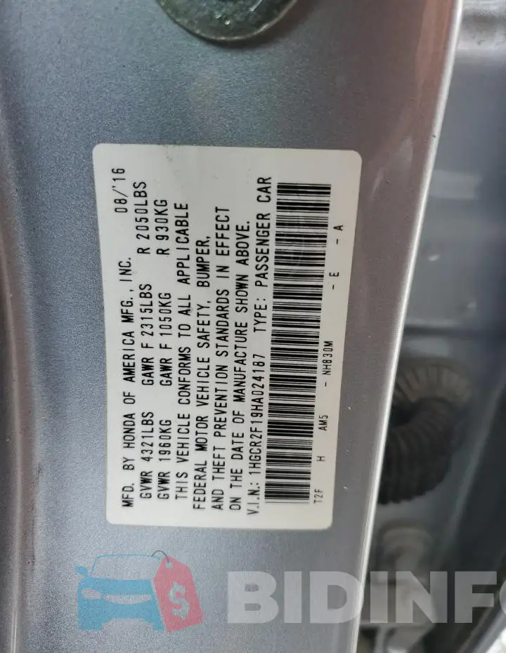1HGCR2F19HA024187 Photo# 12