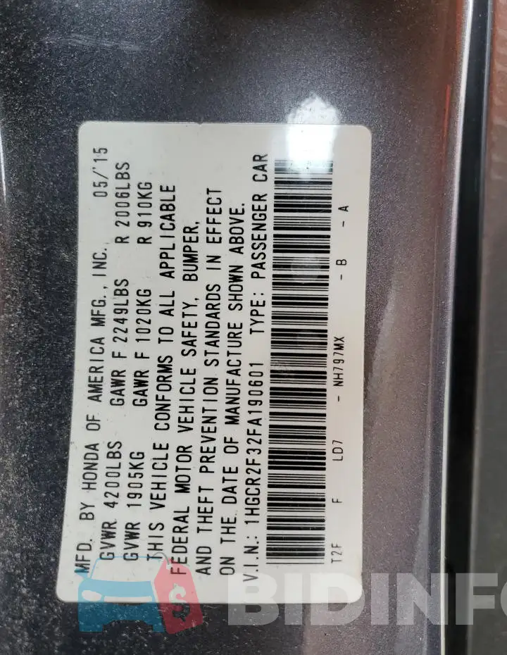 1HGCR2F32FA190601 Photo# 12