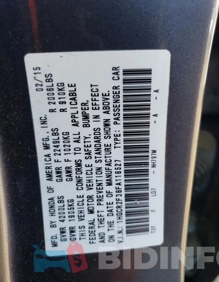 1HGCR2F38FA118527 Photo# 13