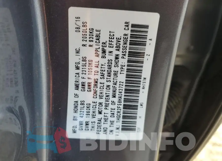 1HGCR2F58HA043722 Photo# 12