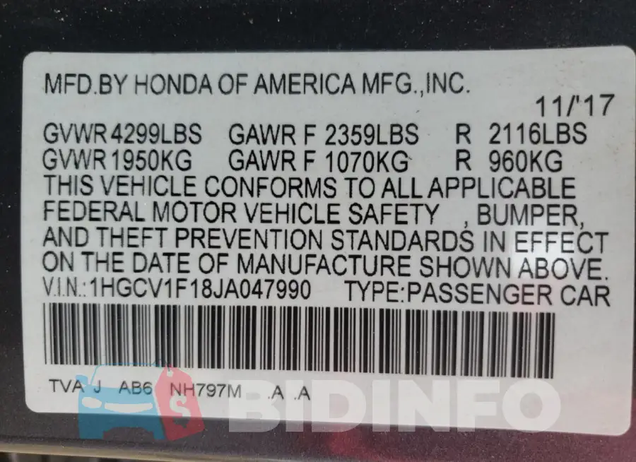 1HGCV1F18JA047990 Photo# 12