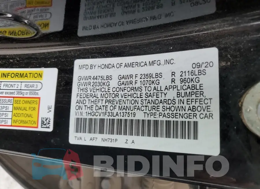 1HGCV1F33LA137519 Photo# 12