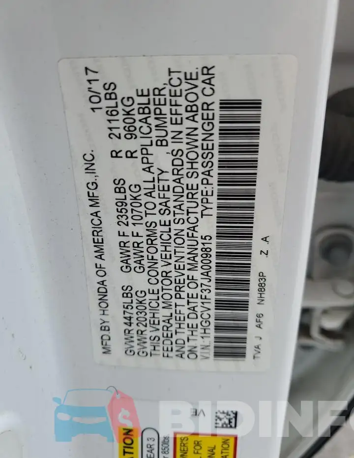 1HGCV1F37JA009815 Photo# 13