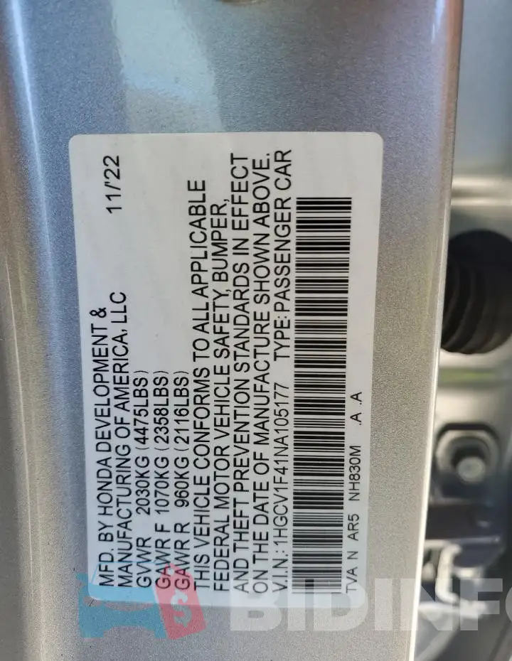 1HGCV1F41NA105177 Photo# 12