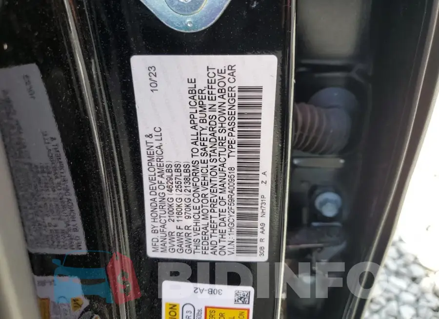 1HGCY2F59RA009518 Photo# 12