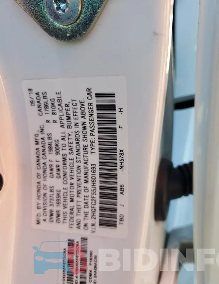2HGFC2F55JH601693 Photo# 13