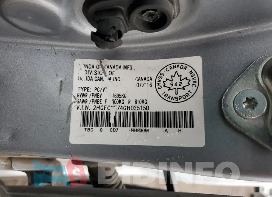 2HGFC2F74GH035150 Photo# 12