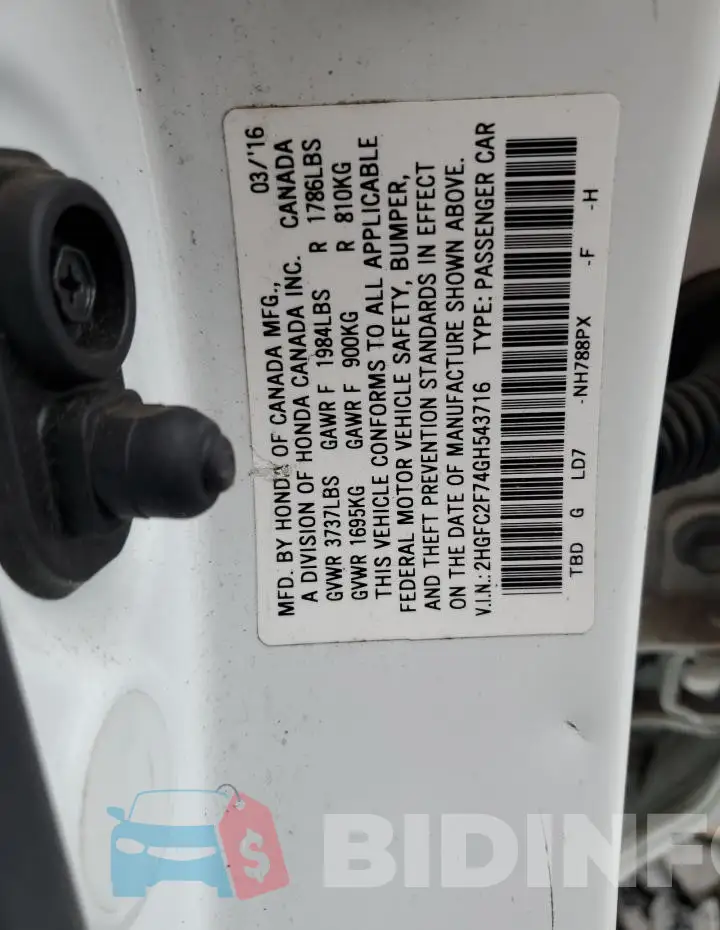 2HGFC2F74GH543716 Photo# 12