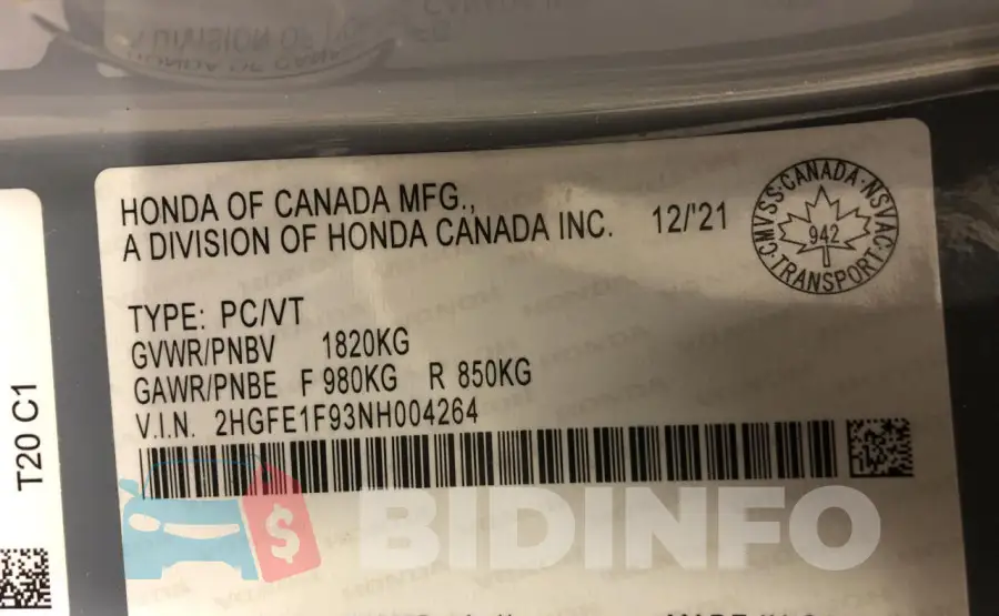 2HGFE1F93NH004264 Photo# 10