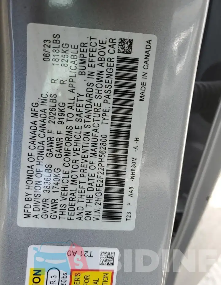 2HGFE2F22PH562800 Photo# 12