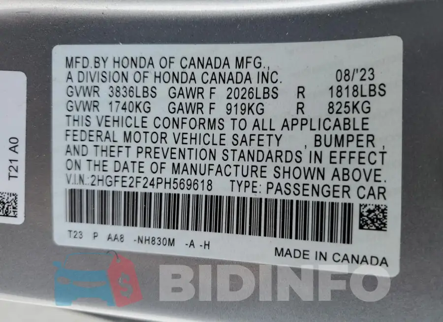 2HGFE2F24PH569618 Photo# 13