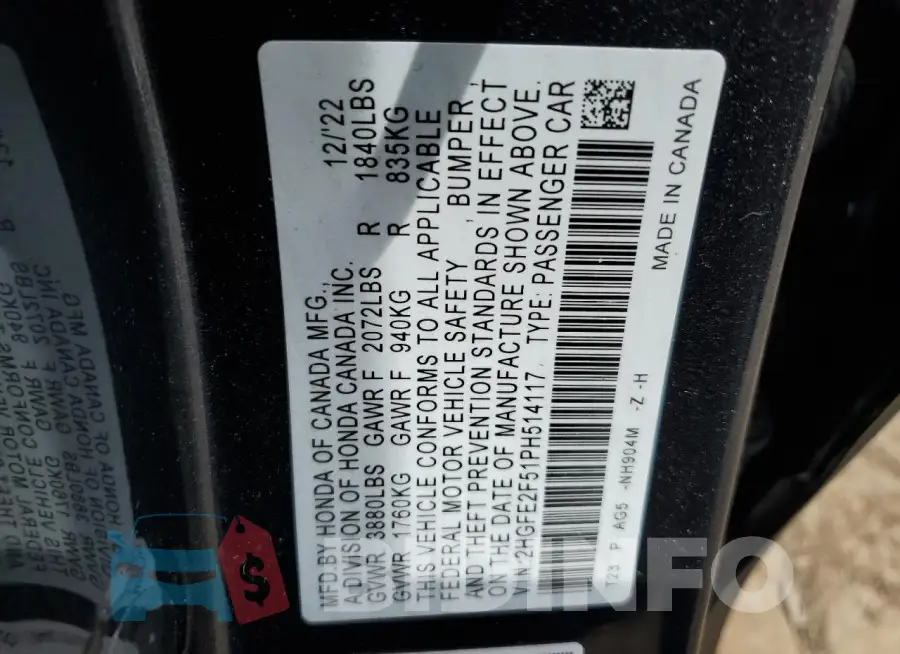 2HGFE2F51PH514117 Photo# 13