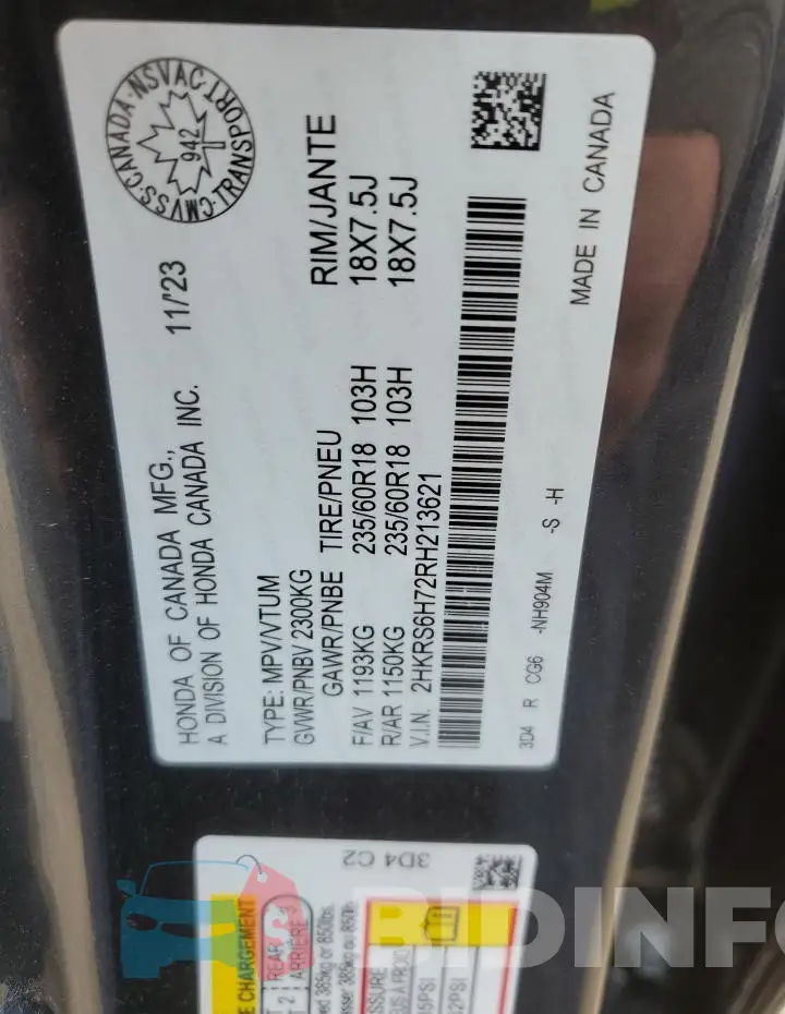 2HKRS6H72RH213621 Photo# 14