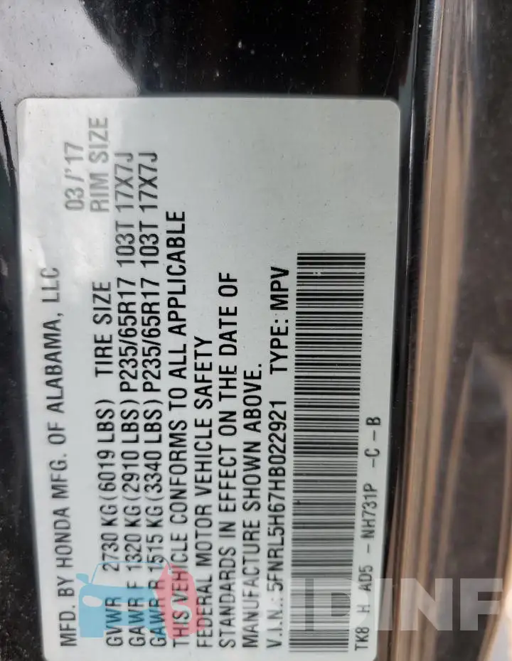 5FNRL5H67HB022921 Photo# 13