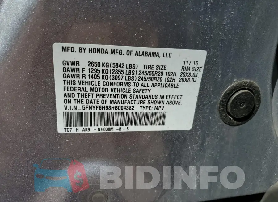 5FNYF6H98HB004382 Photo# 12
