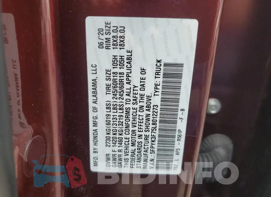 5FPYK3F75LB012273 Photo# 12