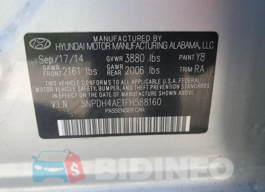 5NPDH4AE1FH588160 Photo# 13
